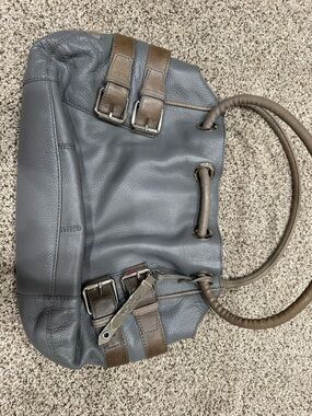 Cole Haan Gray Leather Shoulder Bag with Trim and Buckles